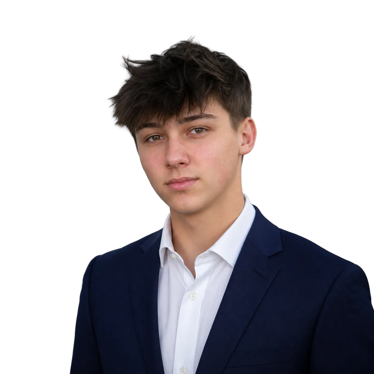 Portrait of Parker Scroggins in a navy blazer